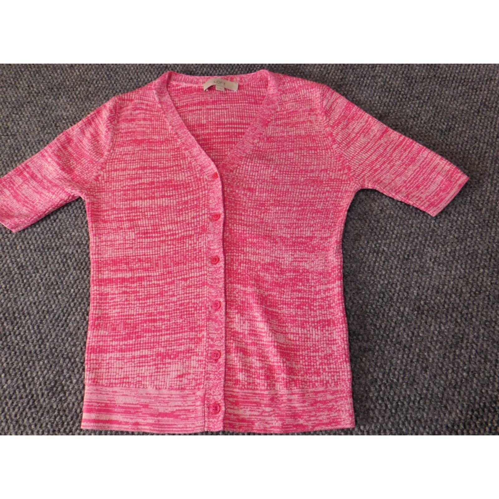 Loft LOFT Cardigan Shirt Womens Medium Pink Cotton Viscose Stretch Button Knit Rib Crew Neck Pullover Casual Modern Regular Size M / US 6-8 / IT 42-44 - 2 Thumbnail