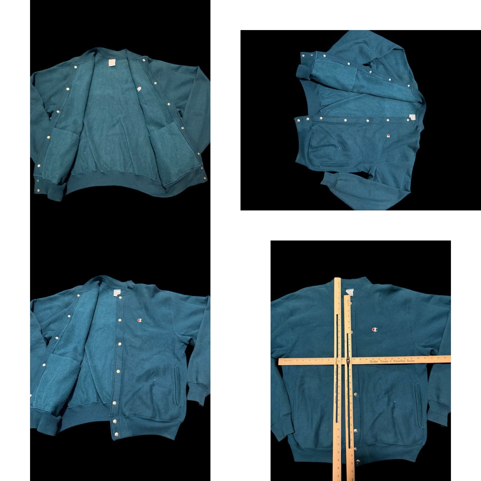 Champion VINTAGE Champion Reverse Weave Snap Front Cardigan Warm Up Jacket L/XL Teal 90s Mens Cardigan Snap Front Reversible Warm Up Jacket Size US L / EU 52-54 / 3 - 9 Thumbnail