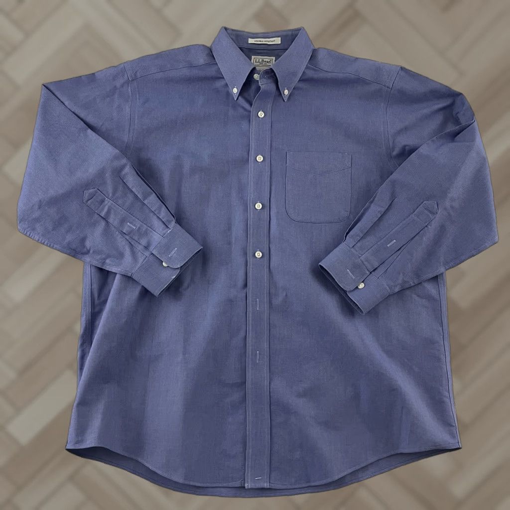 Vintage L.L. Bean Shirt Button-Up Long Sleeve Wrinkle Resistant Blue Mens 16.5-32 Regular Size US XL / EU 56 / 4 - 1 Thumbnail