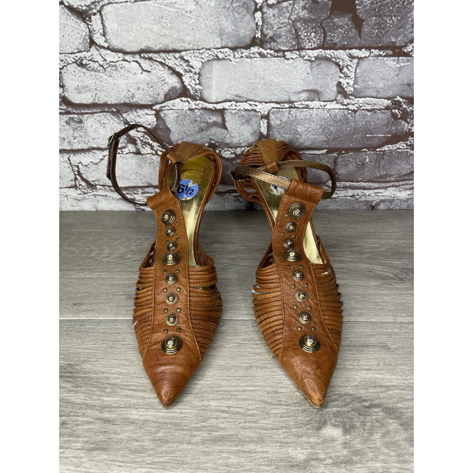 Just Cavalli Just Cavalli Brown Leather Studded Pointed Ankle Strap Stile Size US 6.5 / IT 36.5 - 13 Thumbnail