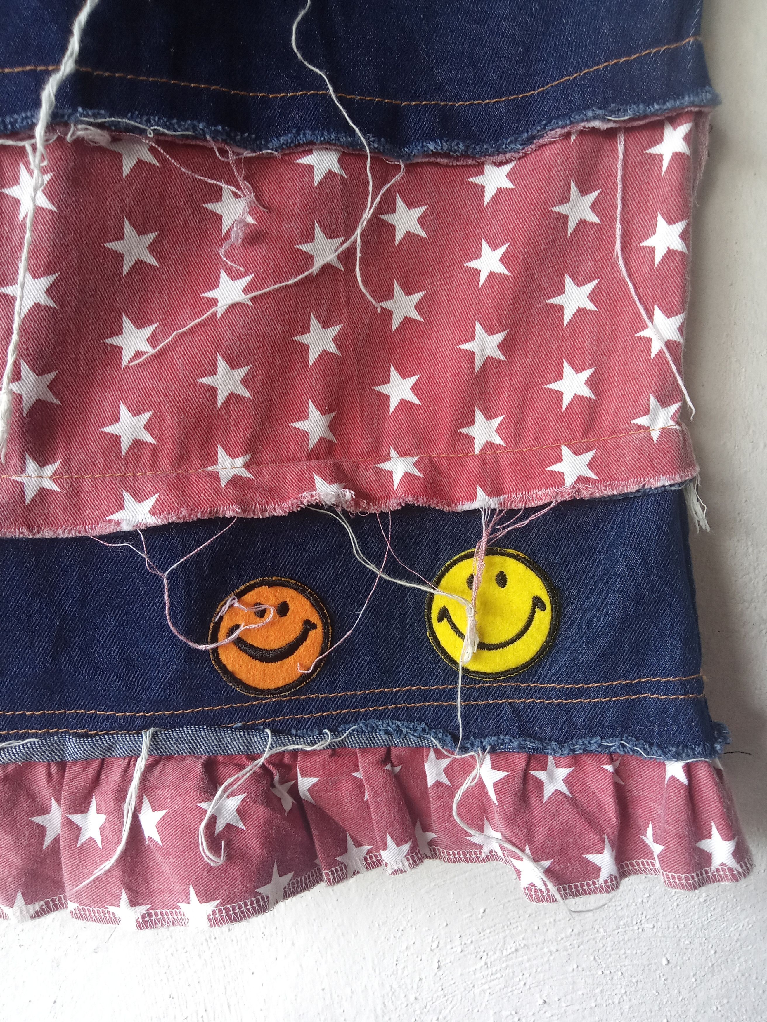 Hysteric Glamour Inspired Japanese Smiley Patches Hagi Midi Skirt Jeans Size 31" - 4 Thumbnail