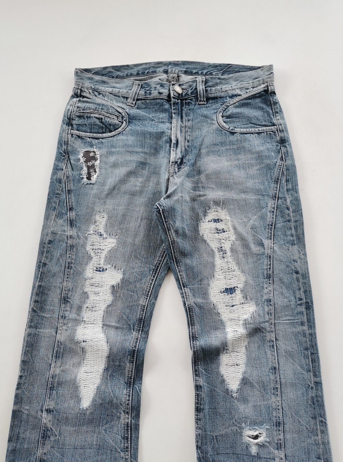 Kapital Bootcut Distressed Reworked Twist Stitch Jeans Size US 35 - 2 Thumbnail