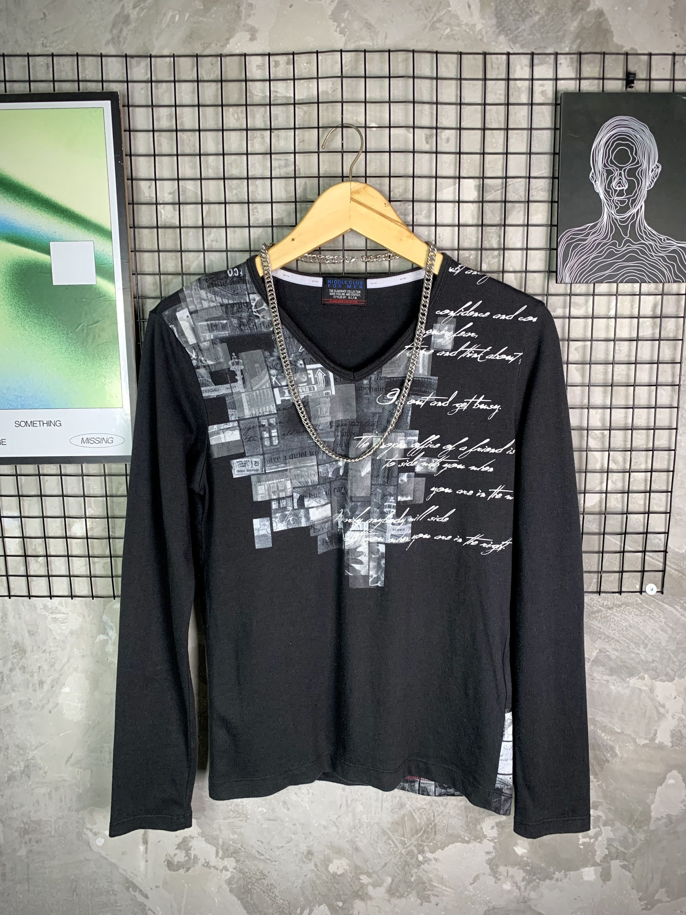 Nicole Club Y2K Nicole Club For Men Grunge Cyber Poem Print Vneck LS Size US S / EU 44-46 / 1 - 1 Thumbnail