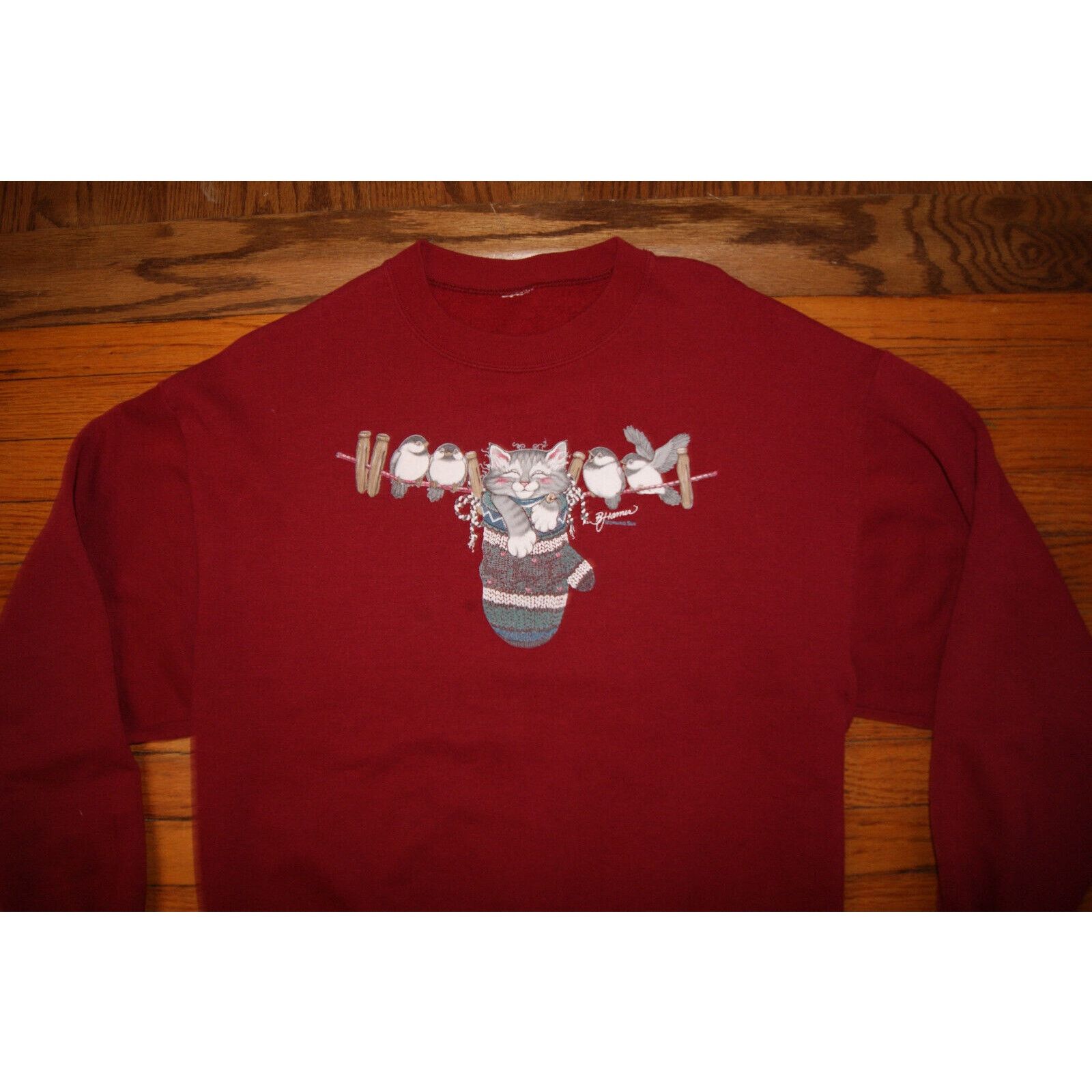 Other VTG Morning Sun Birds Kitten In Mitten Sweatshirt Womens L Size L / US 10 / IT 46 - 1 Thumbnail