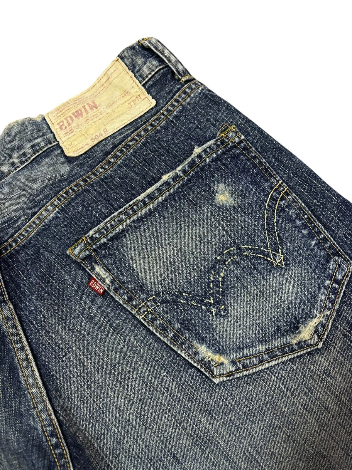 Edwin Vtg 90s Edwin Japan 504R Distressed Jeans Size US 35 - 8 Thumbnail