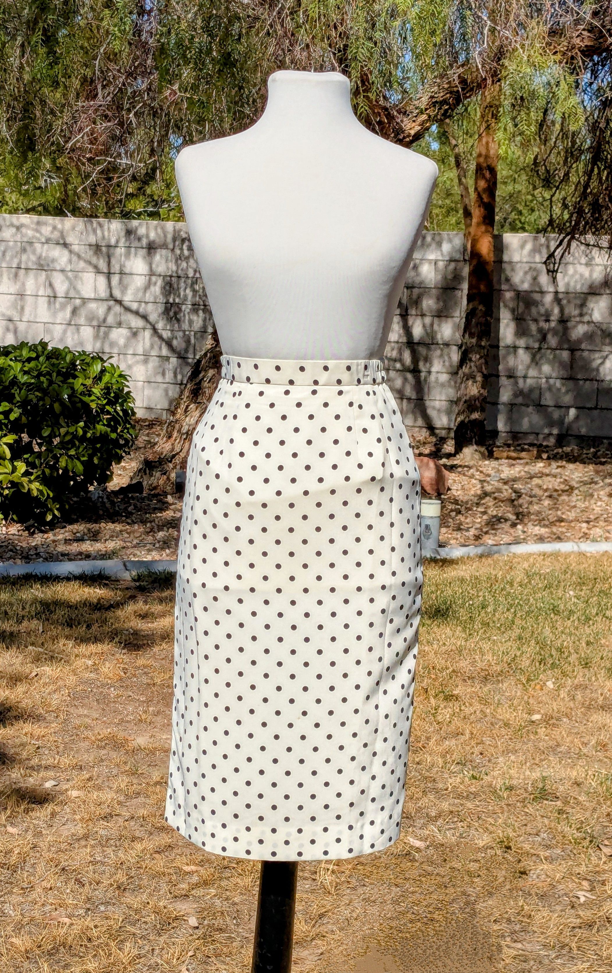 Vintage 1980 Original Fashion Retro Polka Dot 2pc Blouse & Skirt Set Size M / US 6-8 / IT 42-44 - 6 Thumbnail