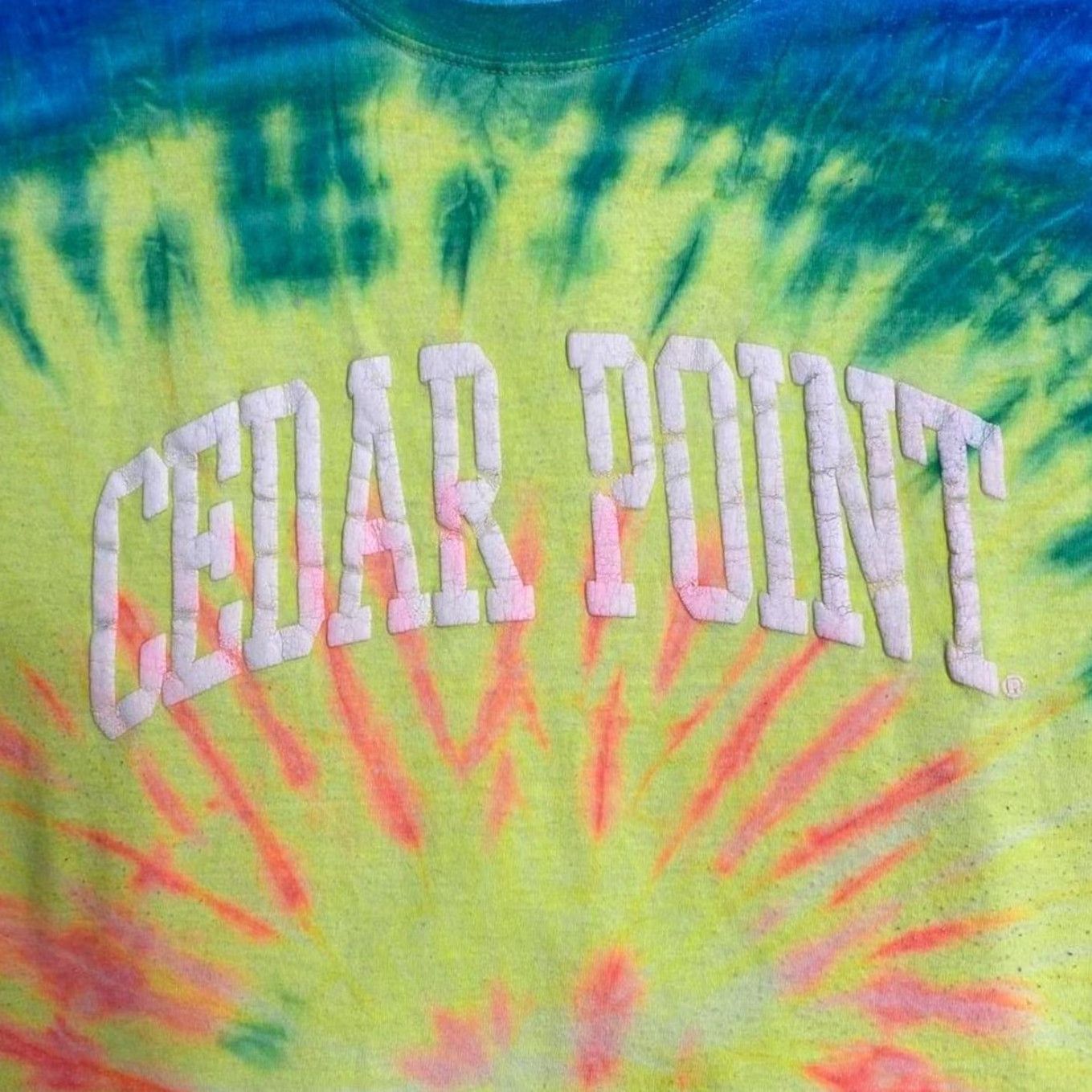 Hanes Hanes Cedar Point Souvenir Spellout Graphic Rainbow Tie Dye T-Shirt XL Men Size US XL / EU 56 / 4 - 3 Thumbnail