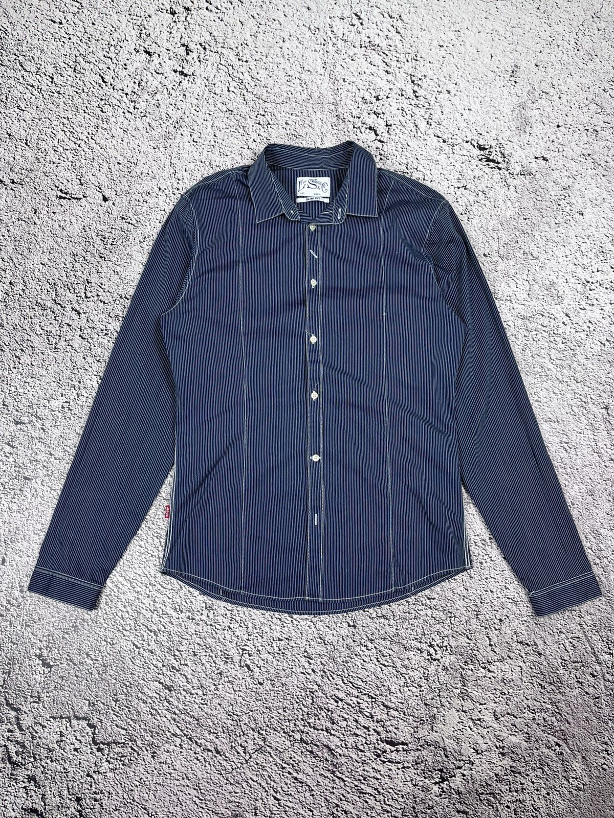 Vintage Levis Indigo Striped Western Shirt Size L