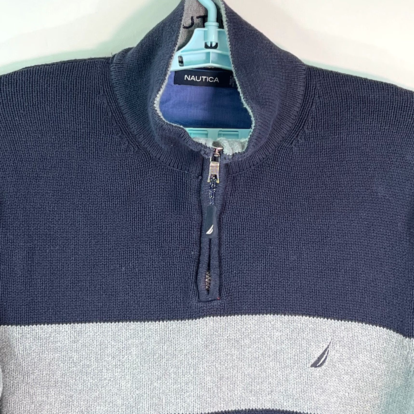 Nautica Nautica Mens Cotton Collared 1/4 Zip Long Sleeves Blue Pullover Sweater Size XL Size US XL / EU 56 / 4 - 3 Thumbnail