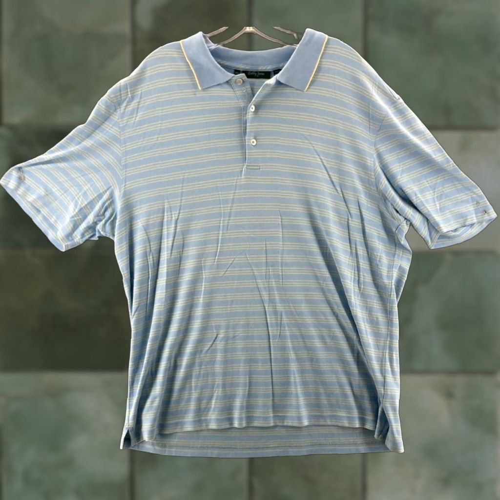 Vintage Bobby Jones Polo Shirt Mens 2XL Blue Stripe Polo Shirt Sold by Bobby Jones Golf Sport Golf Shirt Blue Stripe 100% Cotton Size US XXL / EU 58 / 5 - 1 Thumbnail