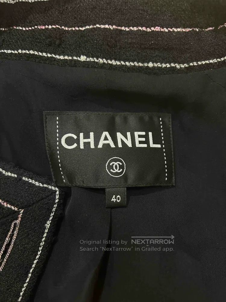 Chanel Chanel Black striped glitter round-neck two-pocket jacket Size S / US 4 / IT 40 - 6 Thumbnail