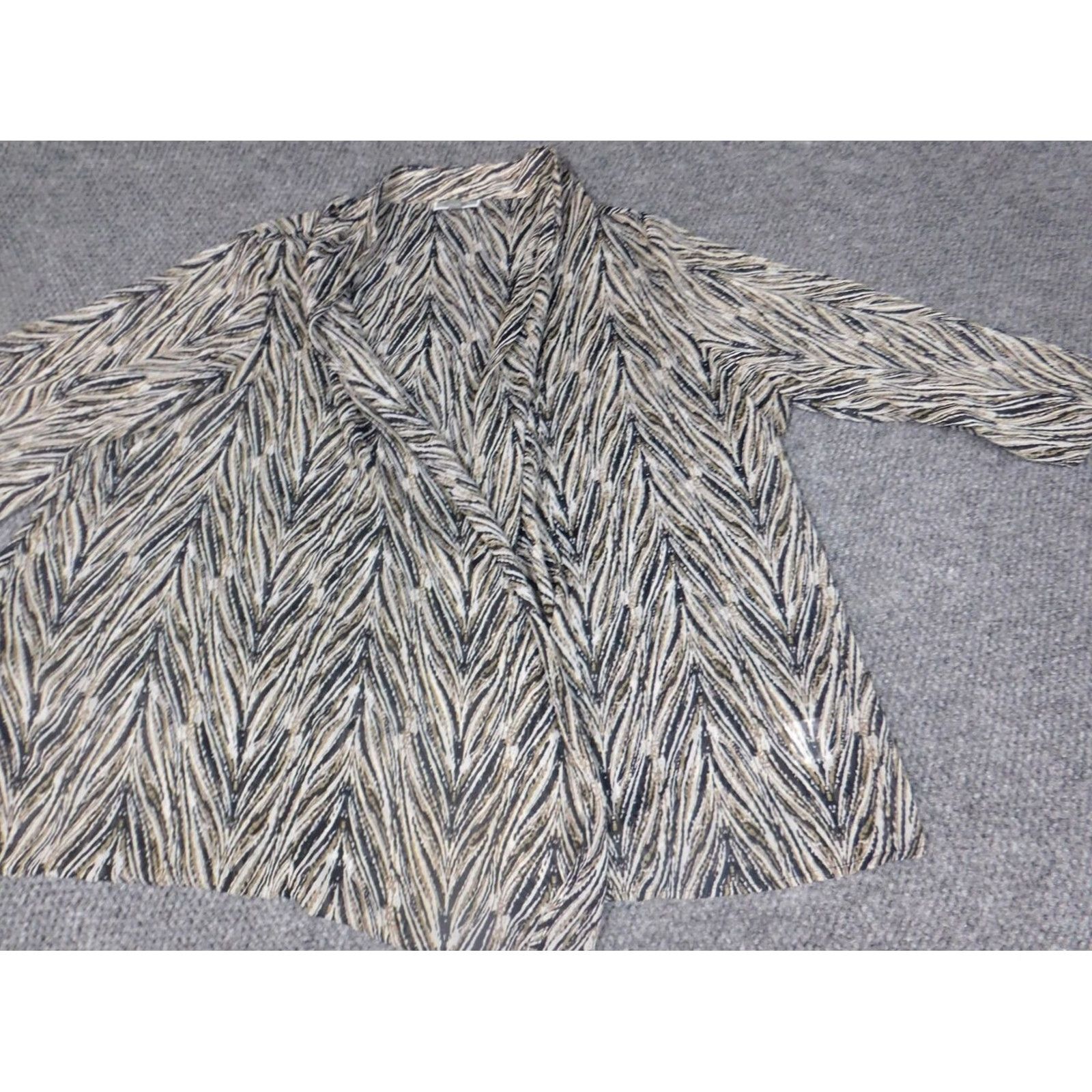 JM Collection JM Collection Blouse Kimono Geometric Beige Open Crew Neck Plus 3X Womens Casual Knit Polyester Vintage No Size XXL / US 16-18 / IT 52-54 - 2 Thumbnail