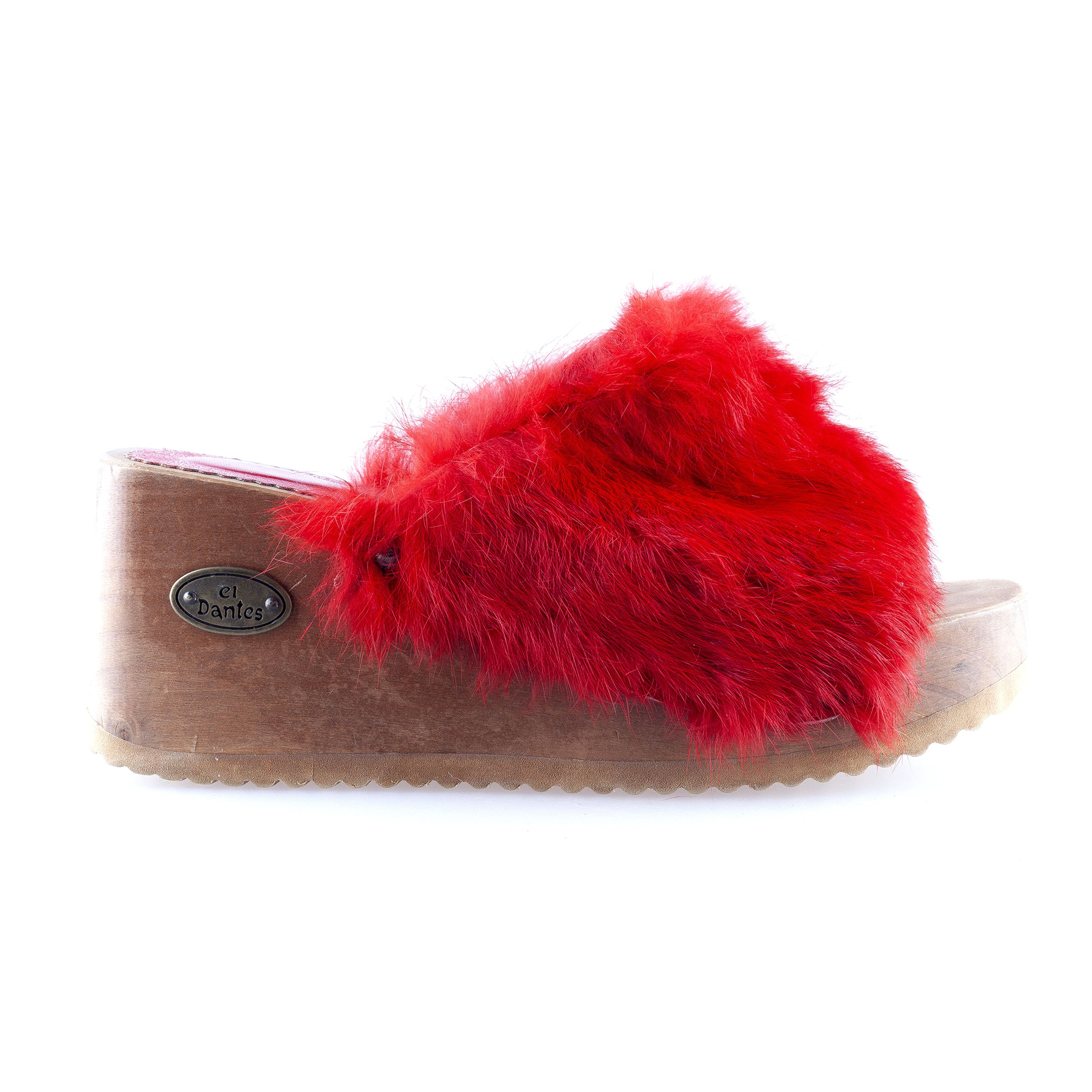Vintage Vintage El Dantes Red Fur Platform Sandals (37 EU) Size US 6 / IT 36 - 2 Thumbnail