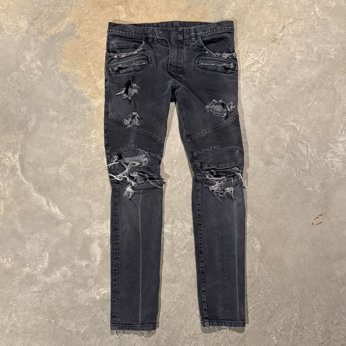 Balmain Faded Distressed Moto Biker Slim Denim Decarnin ERD