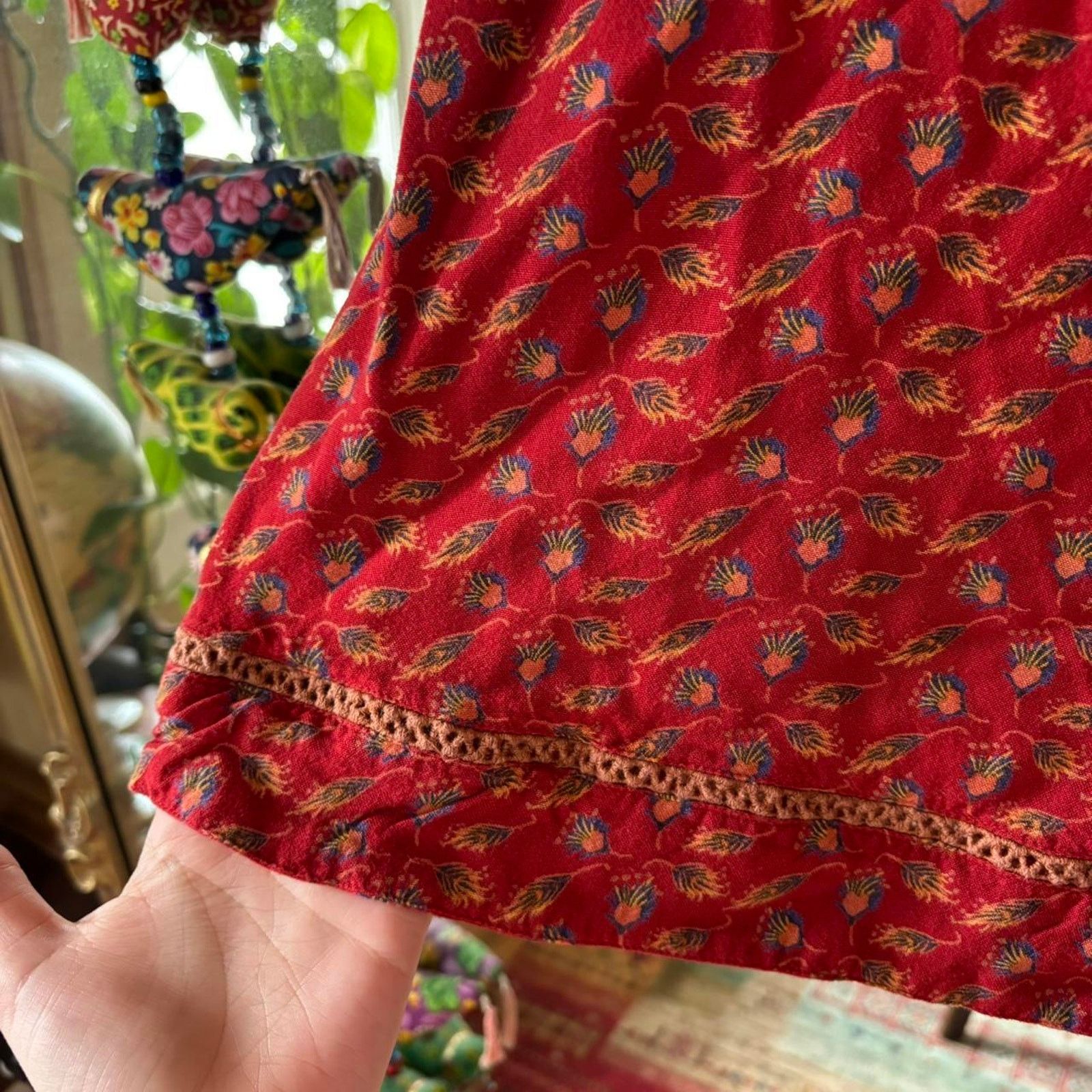 Mountain Khakis Mountain Khakis Red Peacock Feather Tunic Blouse Large Boho Size L / US 10 / IT 46 - 6 Thumbnail