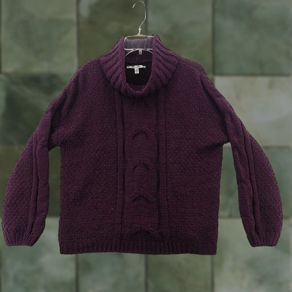 Vintage Seven7 Sweater Womens Small Purple Chunky Knit Turtleneck Balloon Sleeve Size S / US 4 / IT 40 - 1 Thumbnail