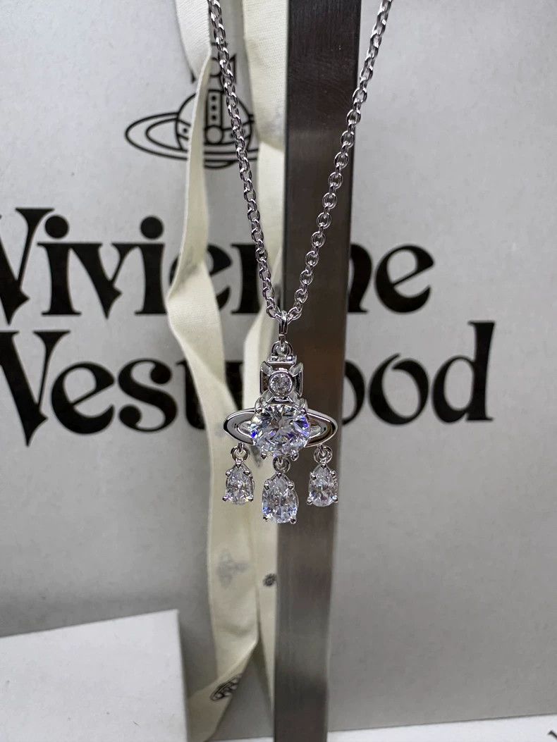 Vivienne Westwood Vivienne Westwood Saturn-shaped three diamond pendant meta Size ONE SIZE - 1 Thumbnail