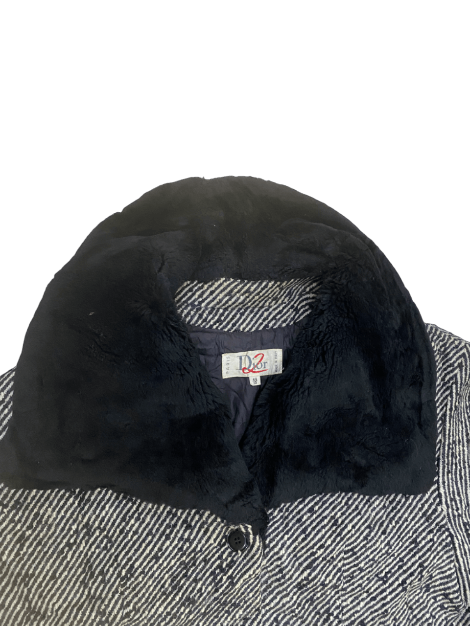 Dior × Hedi Slimane AW07 DIOR WOOL HERRINGBONE TWEED COAT FUR COLLAR Size M / US 6-8 / IT 42-44 - 3 Thumbnail