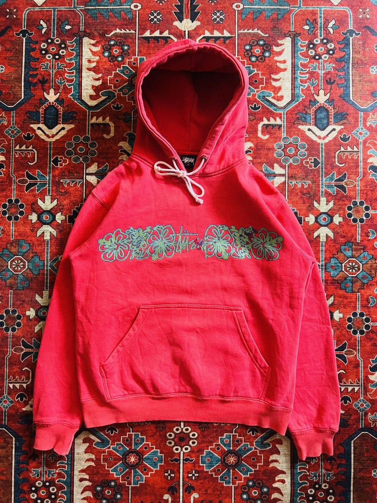 Stussy Vintage Stussy Tropical Hibiscus Pink Pullover Hoodie Size US S / EU 44-46 / 1 - 1 Thumbnail