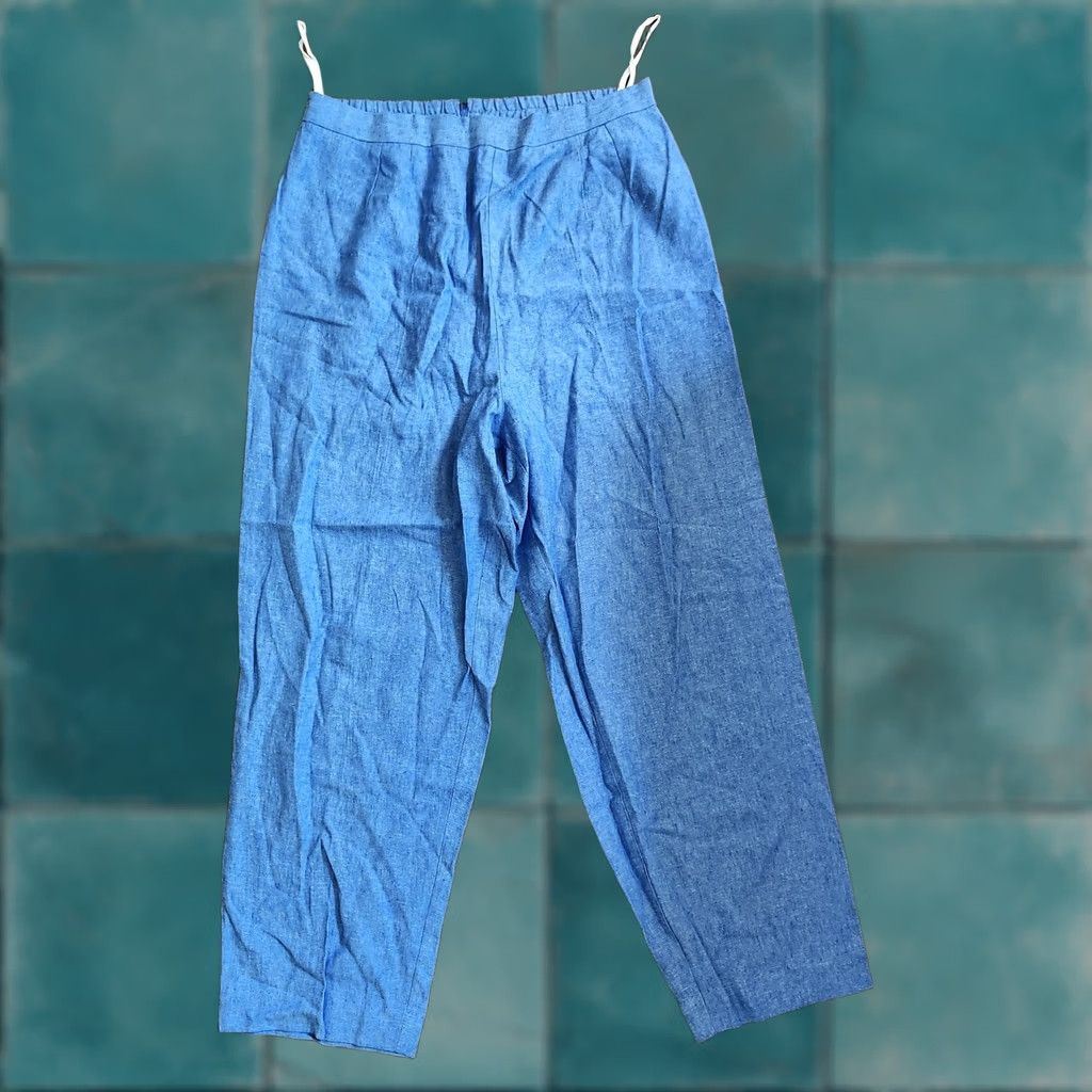 Vintage Melissa Harper Women's Pants - Blue Heathered - Size 12 - Regular Fit - Rayon Linen - Zip Closure - Machine Washable - Casual Travel - Women Size 34" / US 12 / IT 48 - 1 Thumbnail