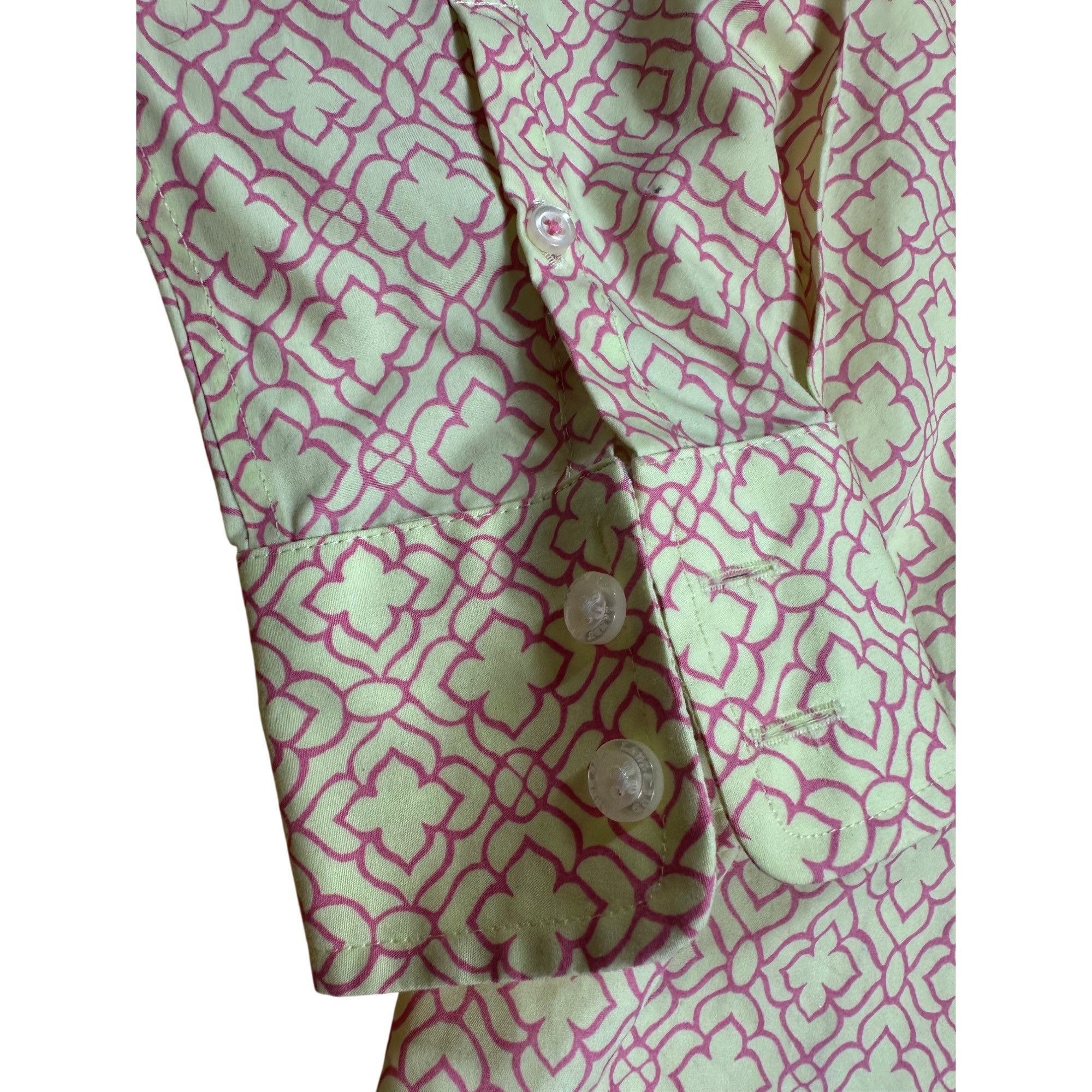 Lands' End Lands End Women's No Iron Supima Yellow Pink Patterned Butto Size XL / US 12-14 / IT 48-50 - 3 Thumbnail