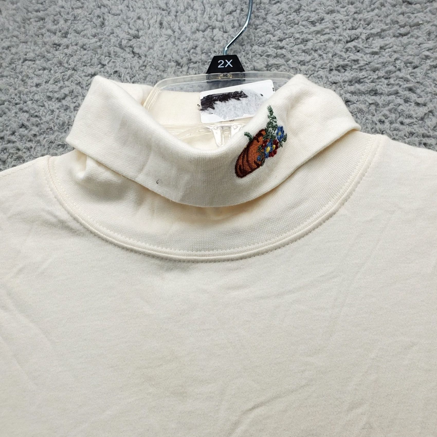 Vintage Nike Shirt Womens XL White Embroidered Pumpkin Flower Turtle Neck Knit Top Size XL / US 12-14 / IT 48-50 - 3 Thumbnail