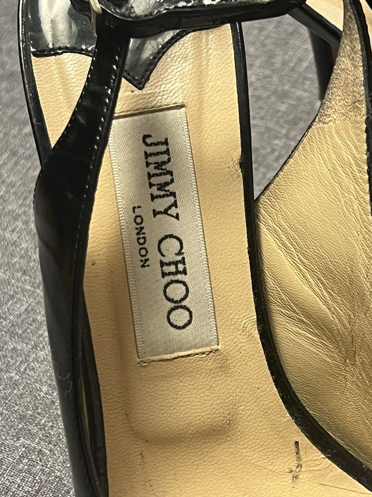 Jimmy Choo Jimmy Choo Black Patent Leather Slingback Heels Peep Toe Size US 8.5 / IT 38.5 - 4 Thumbnail