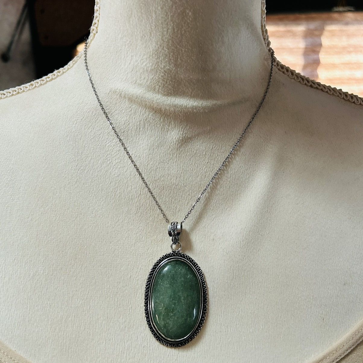 Handmade Handcrafted framed oval aventurine 925 sterling necklace Size ONE SIZE - 3 Thumbnail