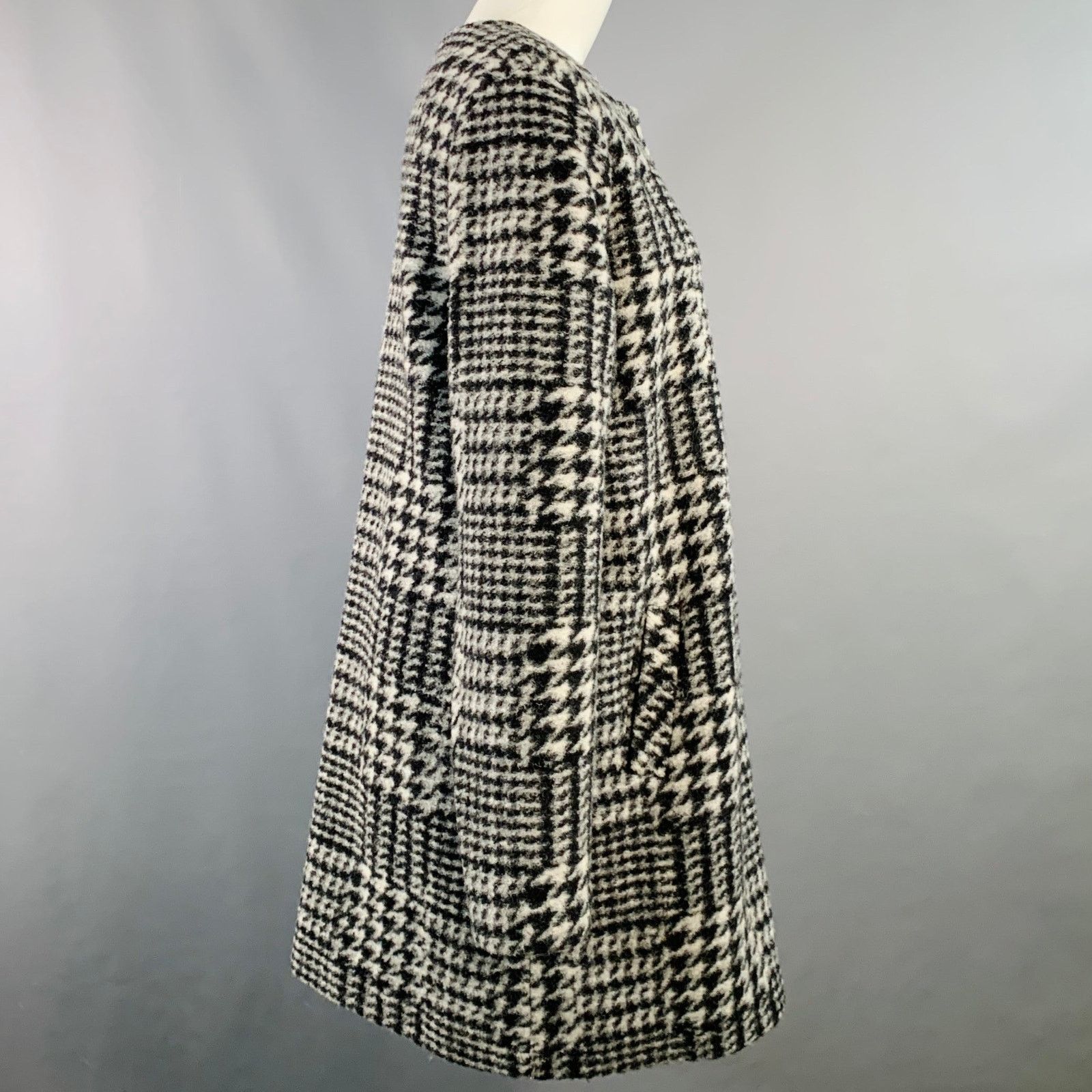 Nanette Lepore Size M Grey Black Wool Blend Houndstooth Collarless Coat Size M / US 6-8 / IT 42-44 - 3 Thumbnail