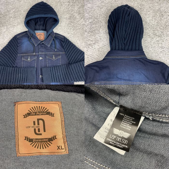 Leif Nelson Men's Sweatshirt Hoodie Denim Jacket - Fitted