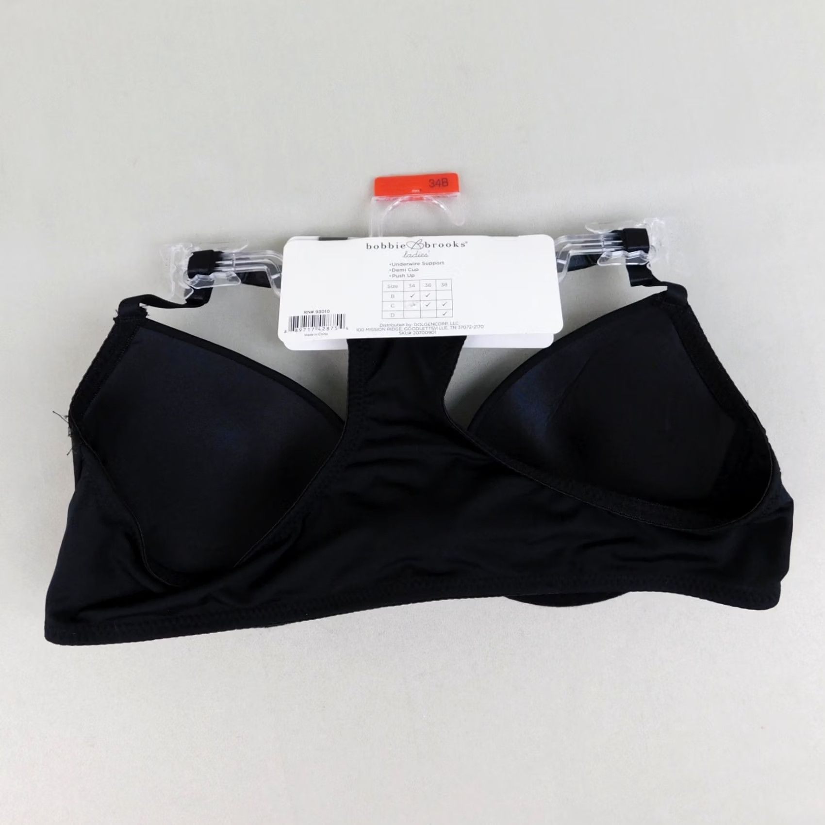 Vintage Bobbie Brooks Bra 34B Black Push Up Underwire Demi Racerback Microfiber Polyester Size ONE SIZE - 4 Thumbnail