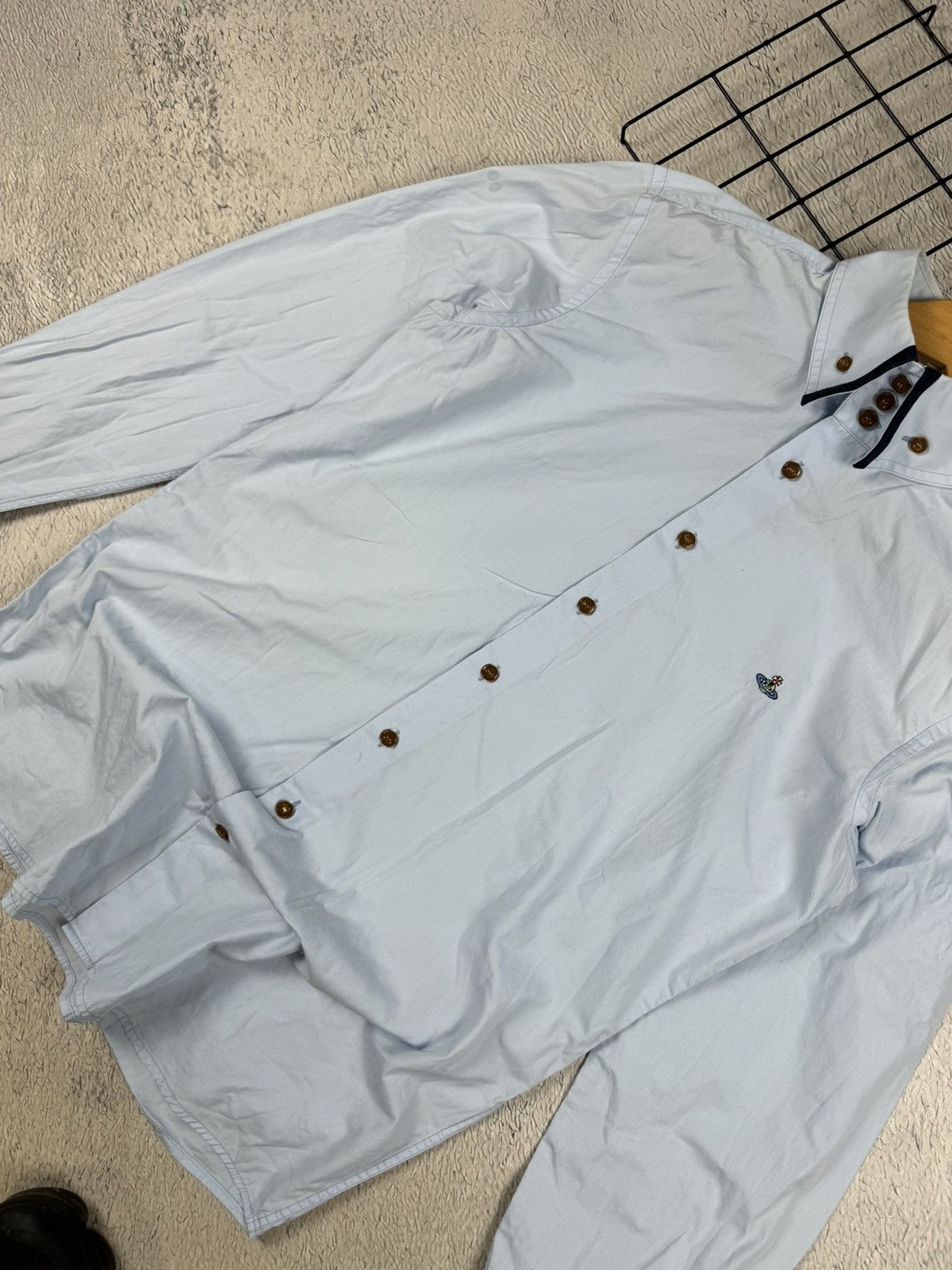 Vintage × Vivienne Westwood Blue Vivienne Westwood 3 Button Krall Shirt Orb Embroidery Size US XL / EU 56 / 4 - 3 Thumbnail
