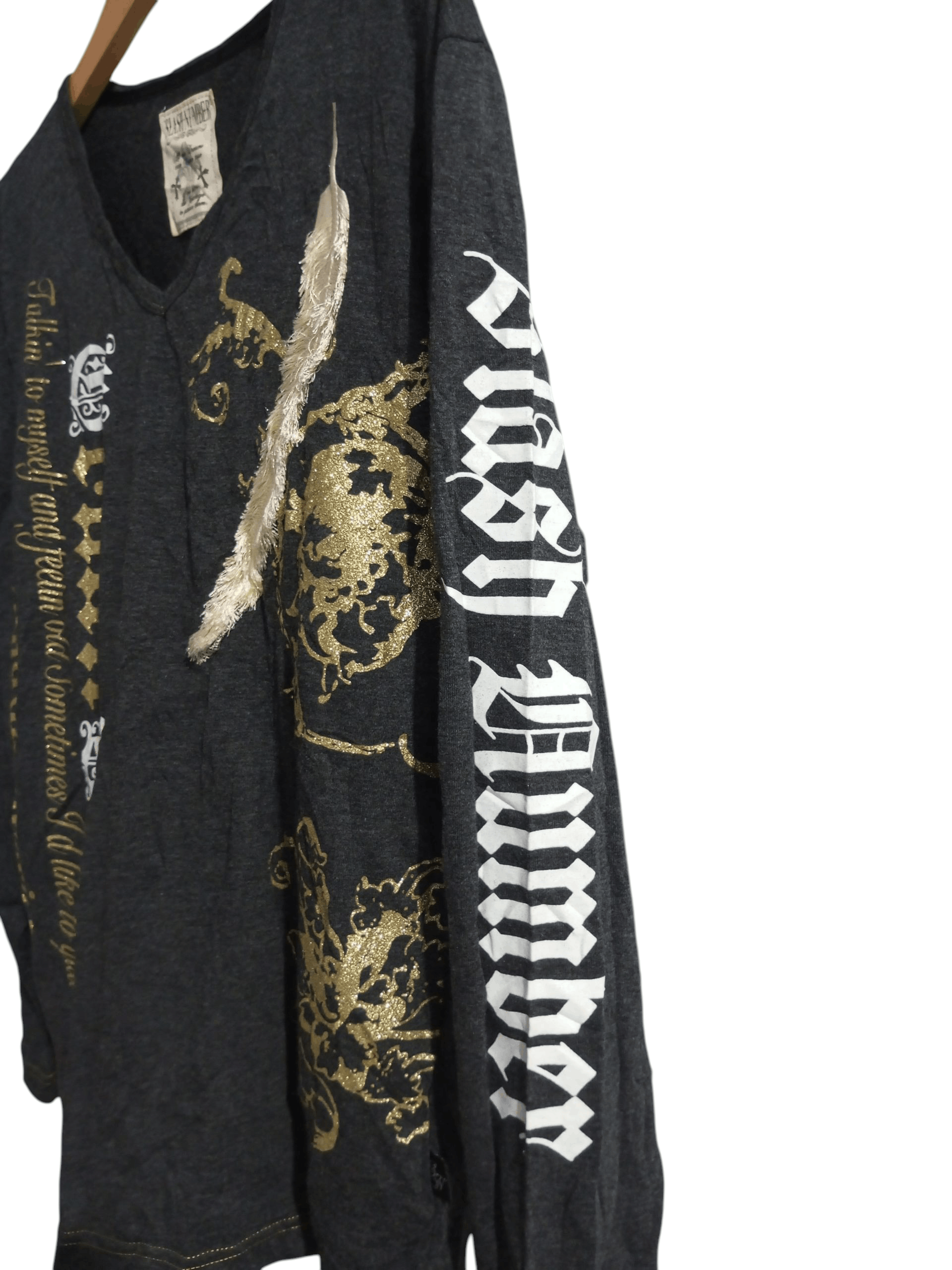 20471120 Slash number poem spellout v neck long sleeve tshirt Size US M / EU 48-50 / 2 - 5 Thumbnail