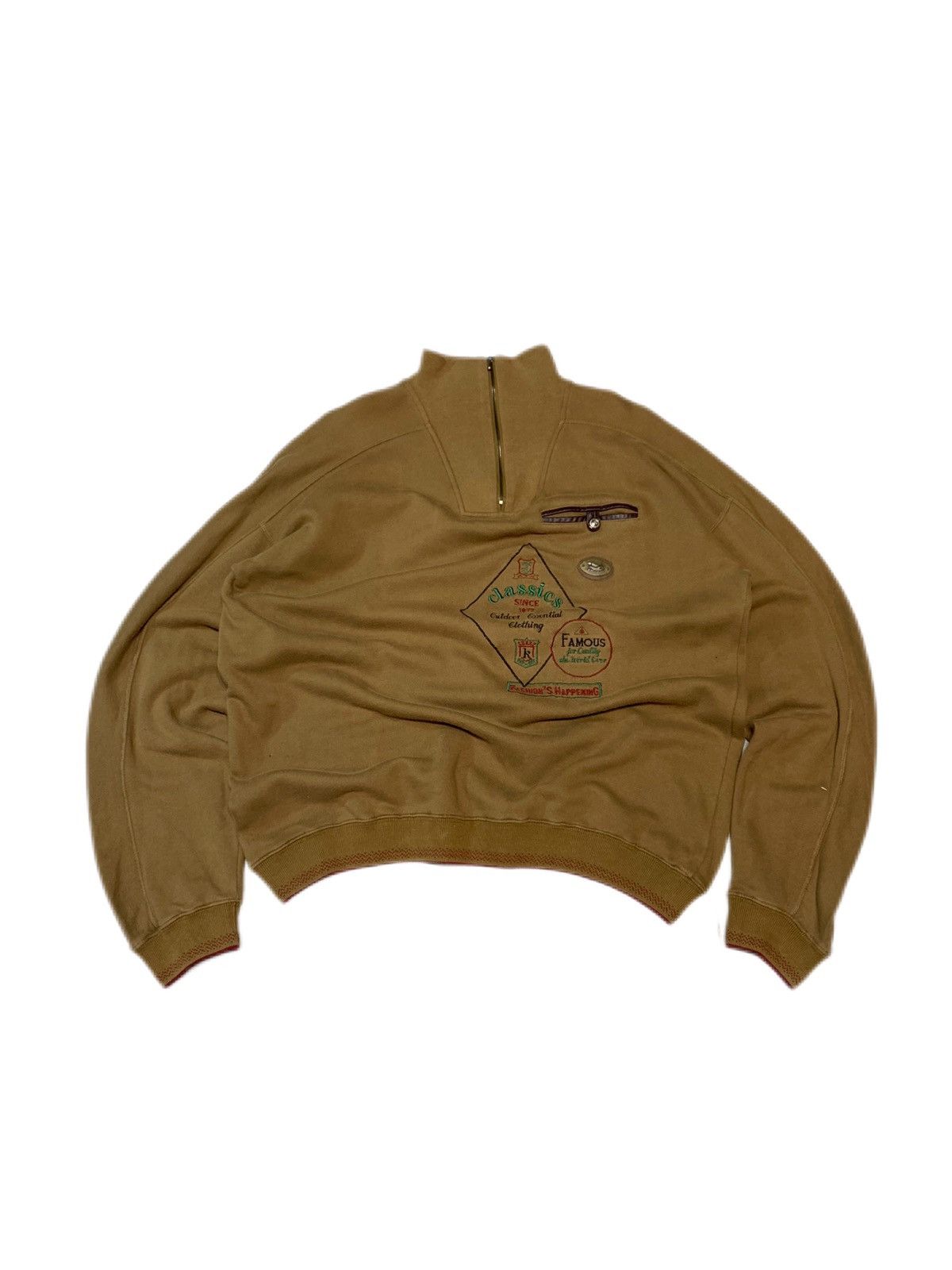 Designer × Vintage 1990 Vintage Brown Khaki Embroidered high neck Sweater Size US XL / EU 56 / 4 - 1 Thumbnail