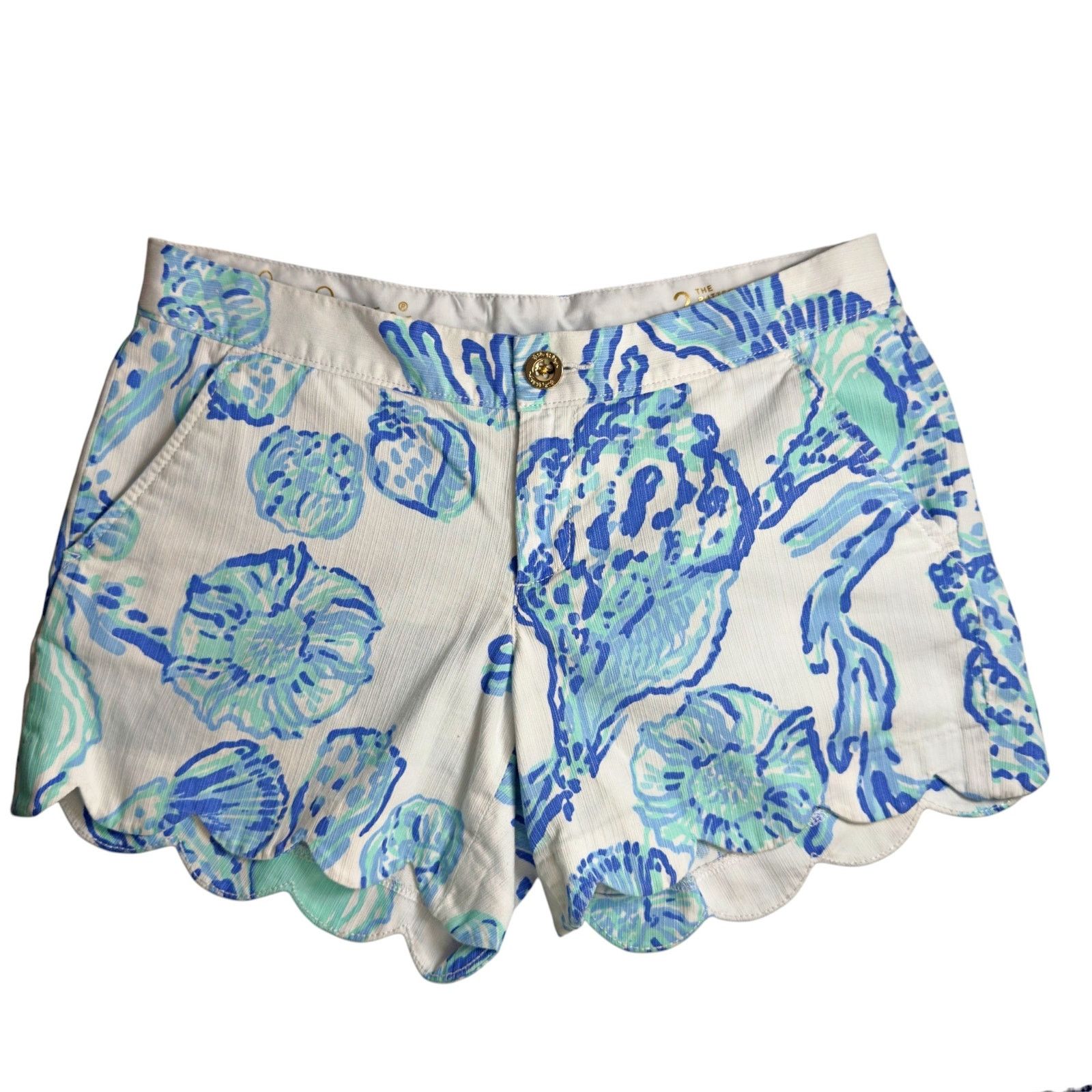 Lilly Pulitzer Lilly Pulitzer Buttercup Scalloped Short Blue & White Shell Size 26" / US 2 / IT 38 - 2 Thumbnail