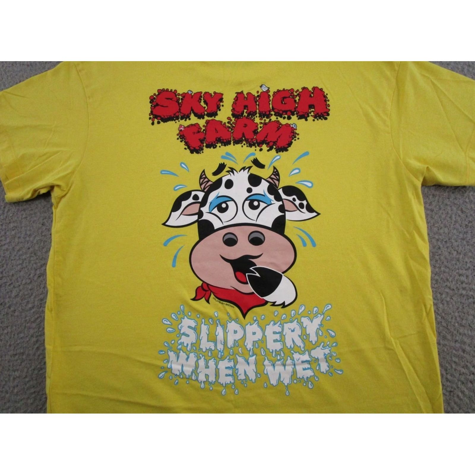 Vintage Sky High Farm T-Shirt Men's M Yellow Graphic Print Cow Slippery When Wet Streetwear Organic Cotton Size US M / EU 48-50 / 2 - 2 Thumbnail