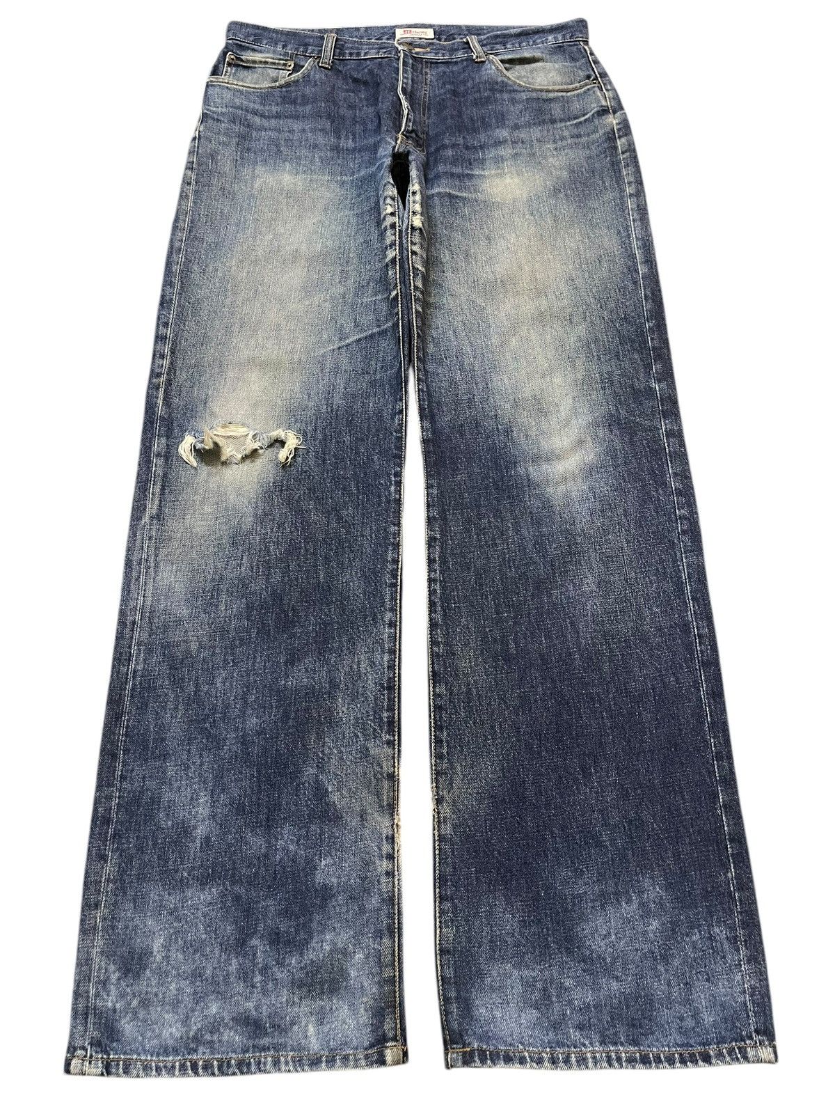 Hanes Vintage 90s Hanes Faded Wash Distressed Style Baggy Jeans Size US 35 - 1 Thumbnail