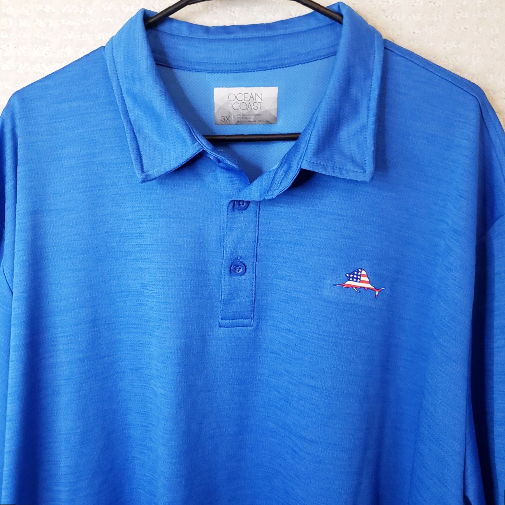 Vintage Ocean & Coast Polo Shirt Men's 3XL Blue Short Sleeve Collared Button Front Fish Logo Pattern Heathered Regular Fit Shirt Size US XXL / EU 58 / 5 - 3 Thumbnail