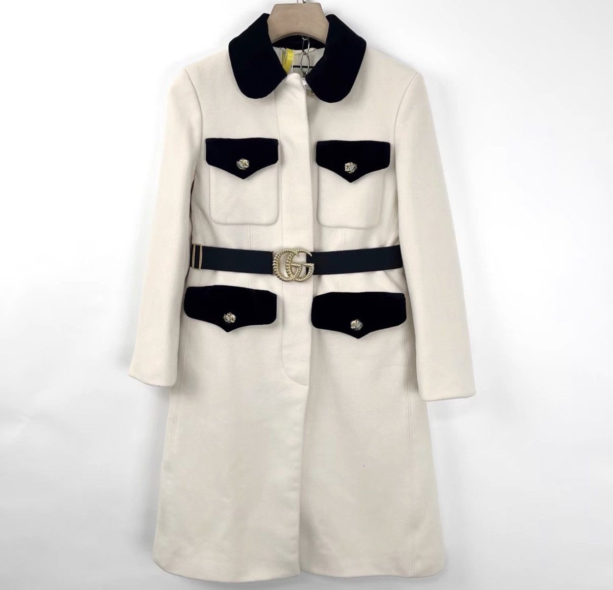 Gucci Gucci/Classic Leopard Head Buckle White Wool Long Coat K12 Size XS / US 0-2 / IT 36-38 - 1 Thumbnail