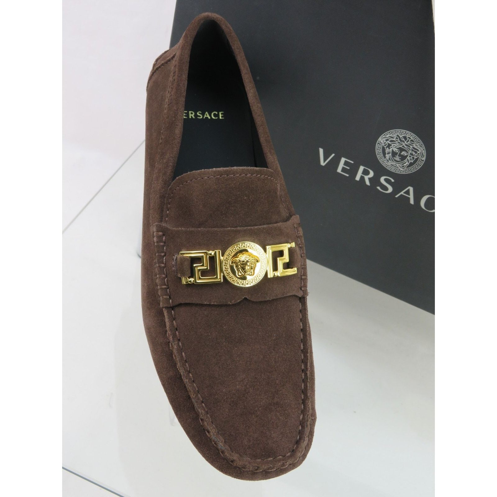 Versace NIB VERSACE BROWN SUEDE GOLD MEDUSA HEAD LOGO LOAFERS 43 10 Size US 10 / EU 43 - 4 Thumbnail