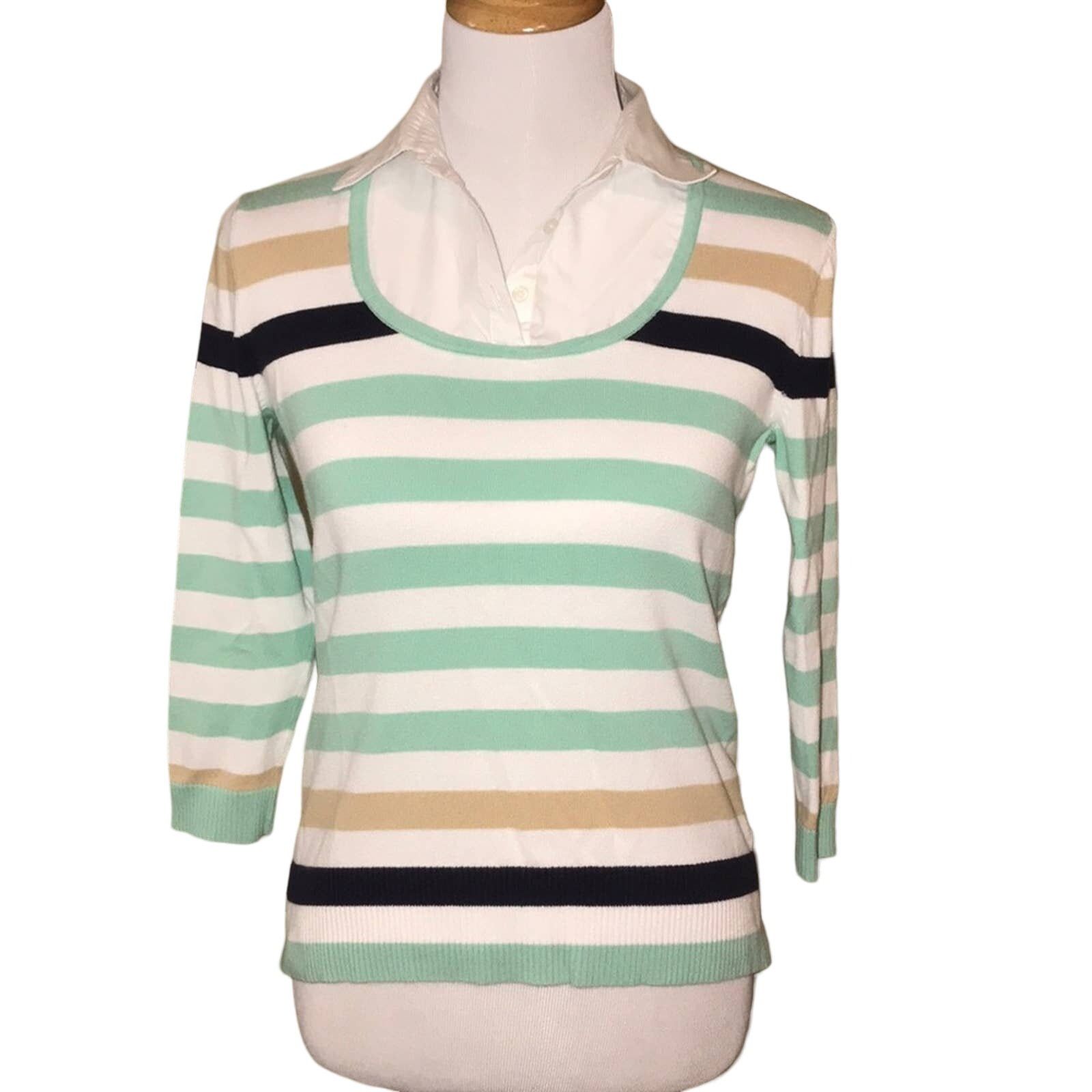 Croft & Barrow Croft & Barrow Multicolor Striped 3/4 Sleeve Top Small Size S / US 4 / IT 40 - 1 Thumbnail