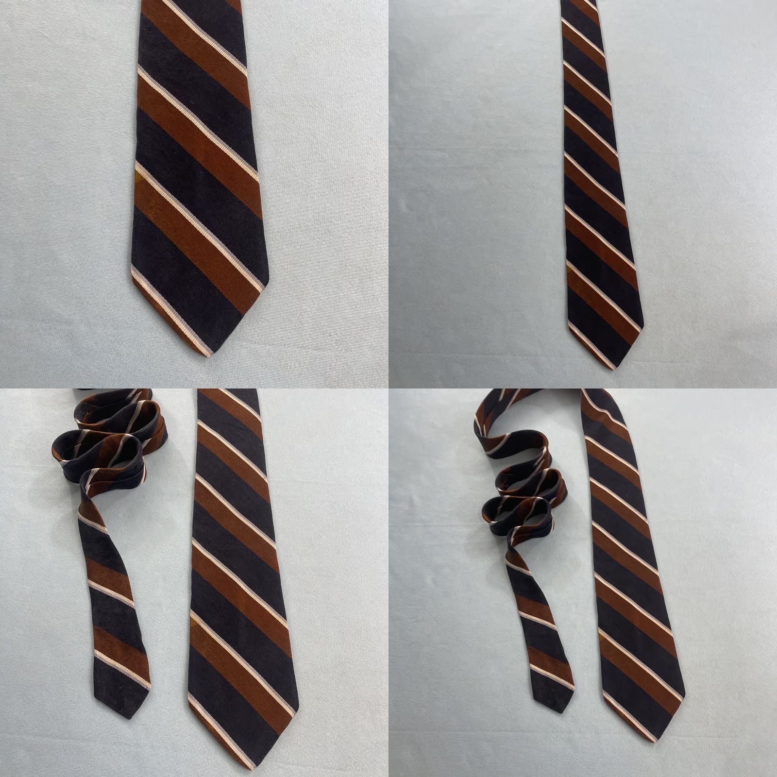 Vintage VINTAGE Pauline Trigère Silk Repp Tie Striped Navy Brown White 60" 3.2" Tie Mens 70s Designer Capstone Capsule Neckwear Size ONE SIZE - 10 Thumbnail