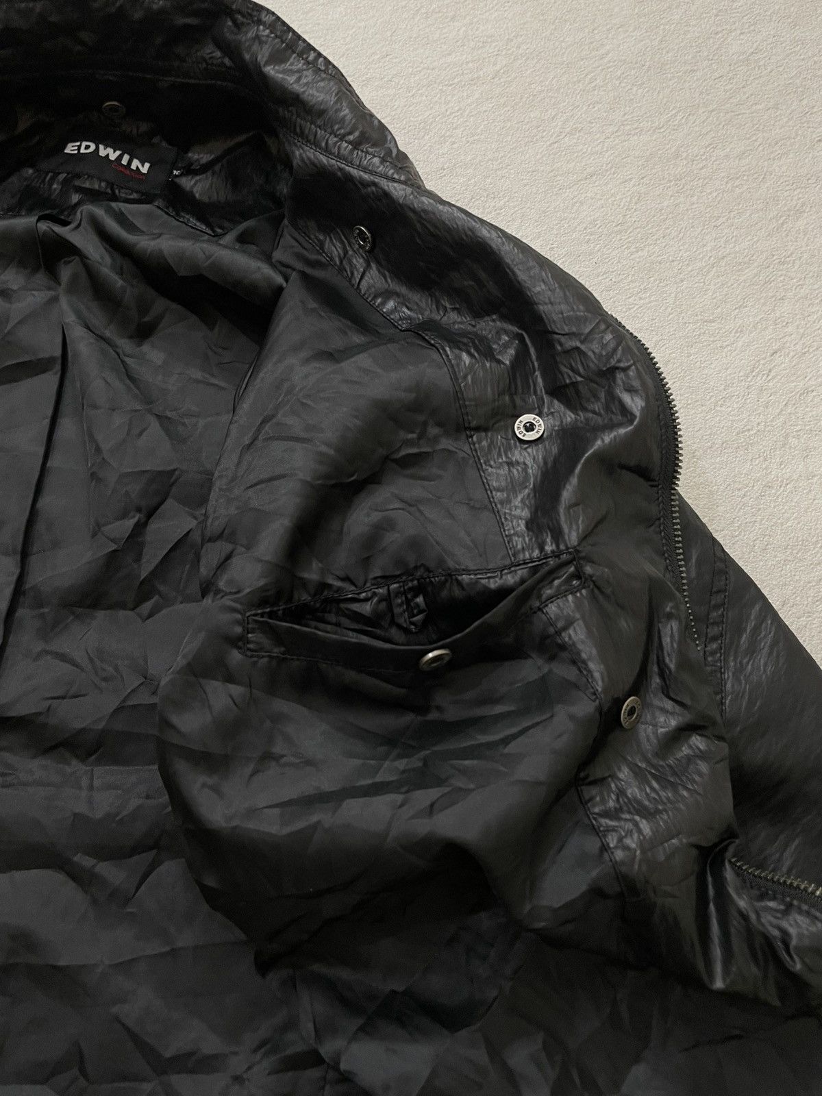 Edwin 2000s Edwin Black Crinkled Nylon Biker Jacket LGB If6was9 Size US L / EU 52-54 / 3 - 9 Thumbnail
