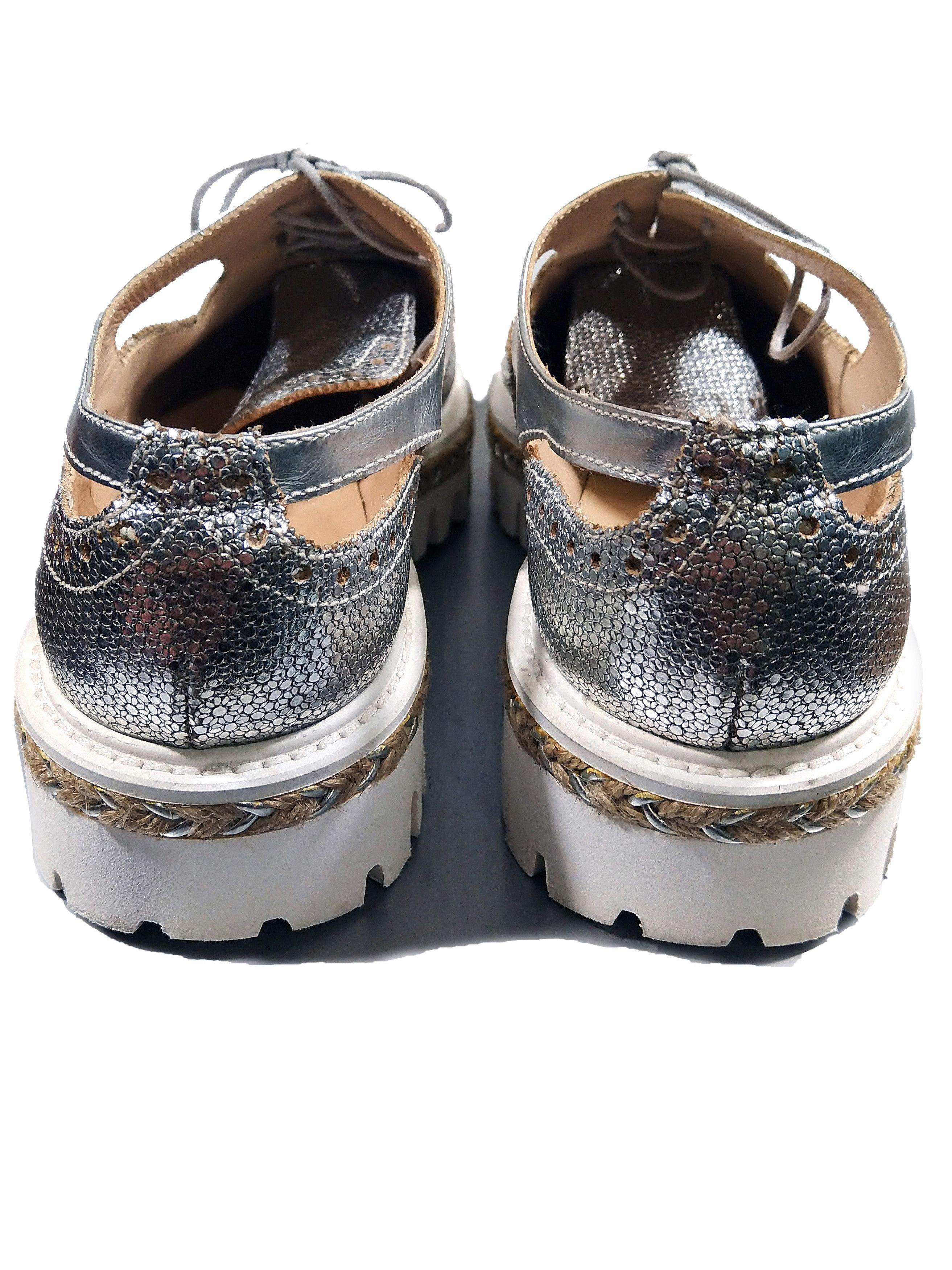 Alberto Guardiani Alberto Guardiani Metallic Platform Brogues Leather Oxford Size US 8 / IT 38 - 7 Thumbnail