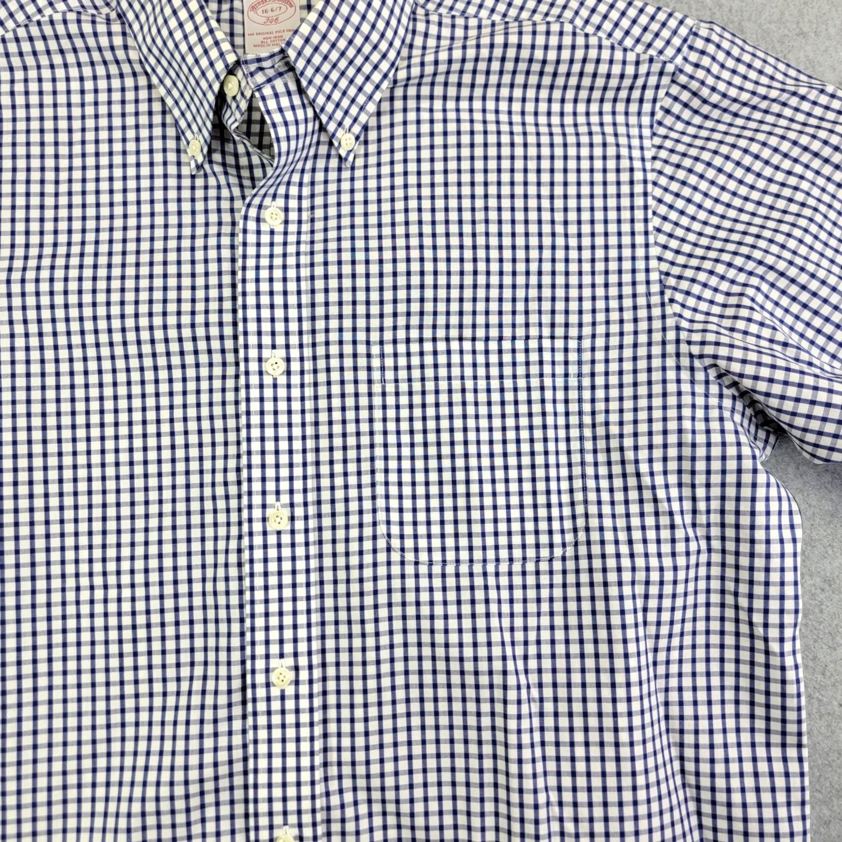 Brooks Brothers Brooks Brothers Shirt Mens 44 Blue Check Short Sleeve Button-Up Non-Iron Cotton Size US XXL / EU 58 / 5 - 3 Thumbnail