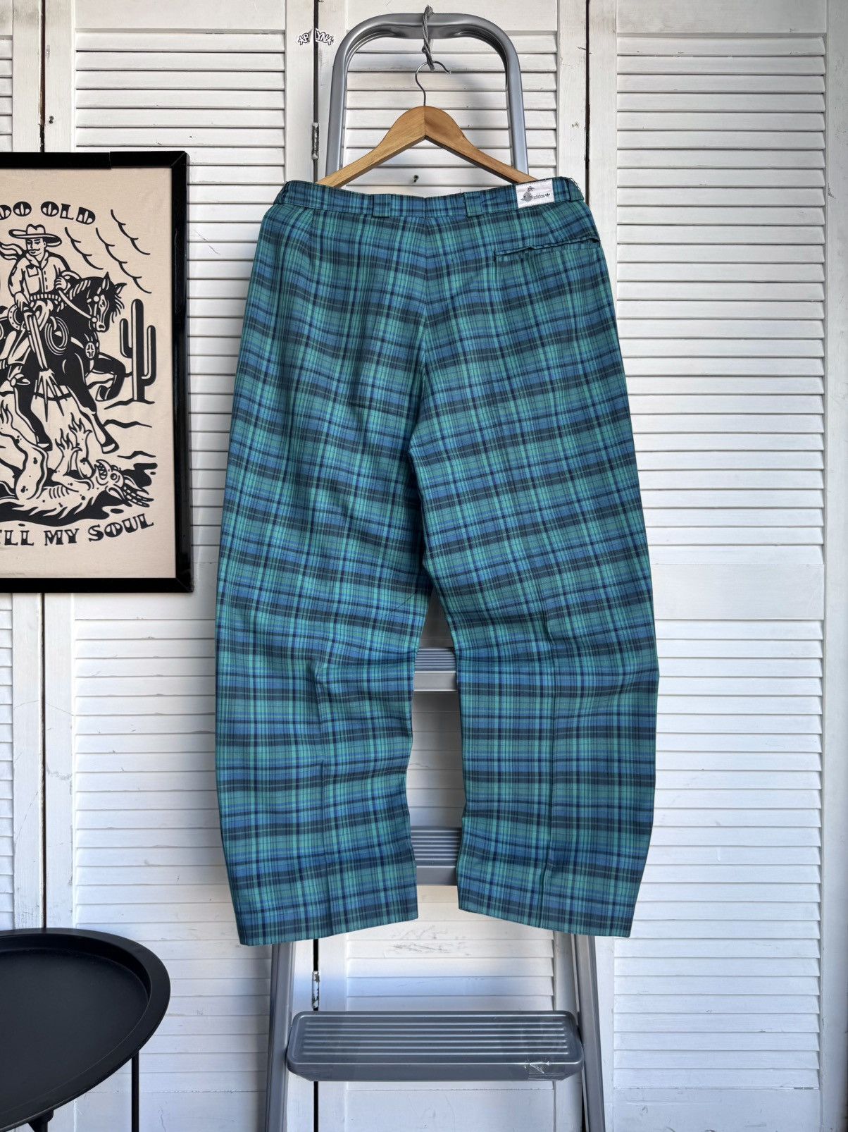 Adidas Vintage Adidas Western Germany Tartan Plaid Pleated Pants Size US 33 - 2 Thumbnail
