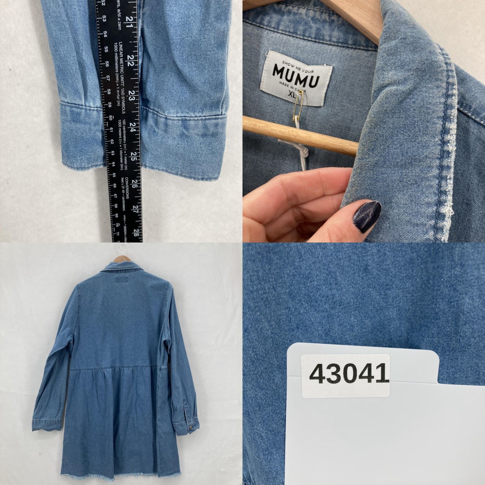 Show Me Your MuMu VINTAGE Show Me Your MuMu Denim Shirt Dress Womens XL Blue Louisiana Raw Hem Long Sleeve Size XL / US 12-14 / IT 48-50 - 8 Thumbnail