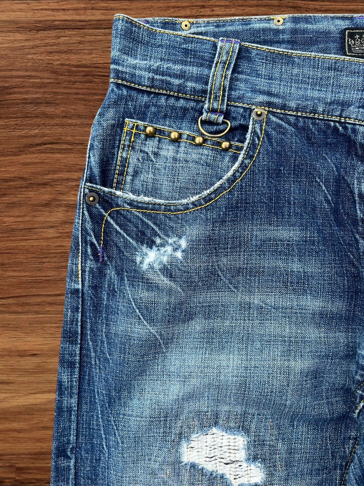 Japanese Brand Vintage Japanese Brand Blue Washed Buttonfly Distressed Jean Size US 31 - 6 Thumbnail
