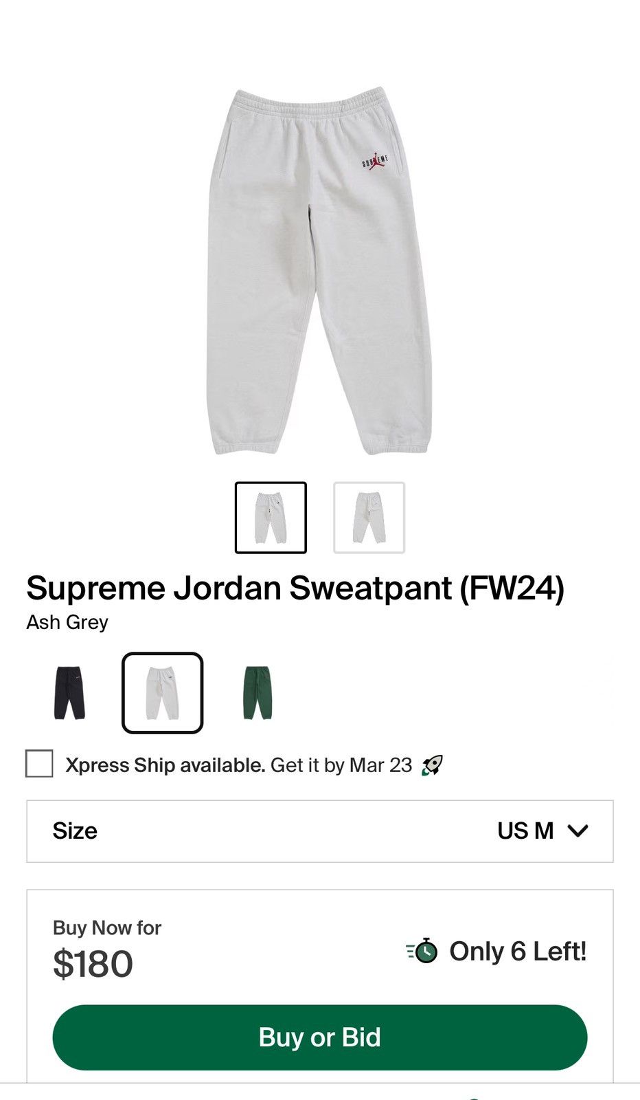 Jordan Brand × Supreme Supreme Jordan Sweatpant (FW24) Size US 34 / EU 50 - 8 Thumbnail