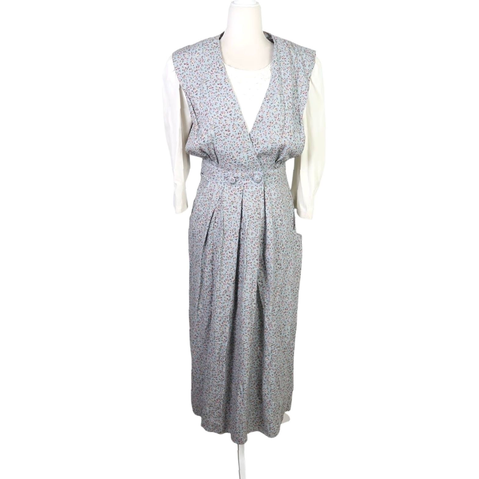 Vintage VINTAGE R.J. Stevens Floral Midi Dress Shirt Dress 6 Women Long Sleeve Blue Acetate Rayon 80s 90s Size M / US 6-8 / IT 42-44 - 2 Thumbnail